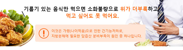 름기 있는 음식만 먹으면 소화불량으로 위가 더부룩하고, 먹고 싶어도 못 먹어요.